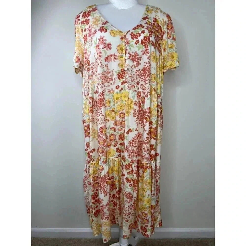True Craft Floral Short Sleeve Floral Dress Comfy Flowy - Size 12 - Summer